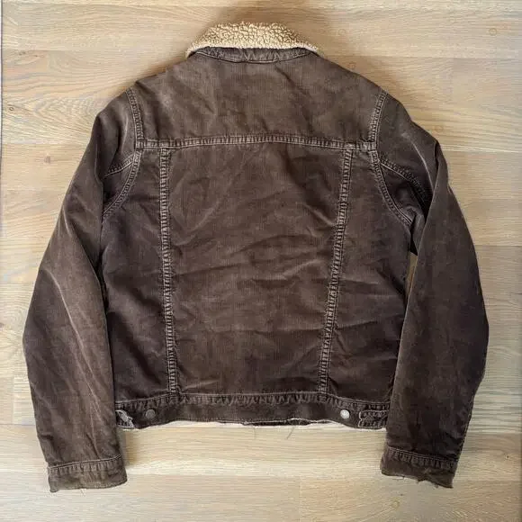 VTG 90s Abercrombie Fitch Corduroy Trucker Jacket Sherpa Lined Brown Men Medium - Picture 9 of 11